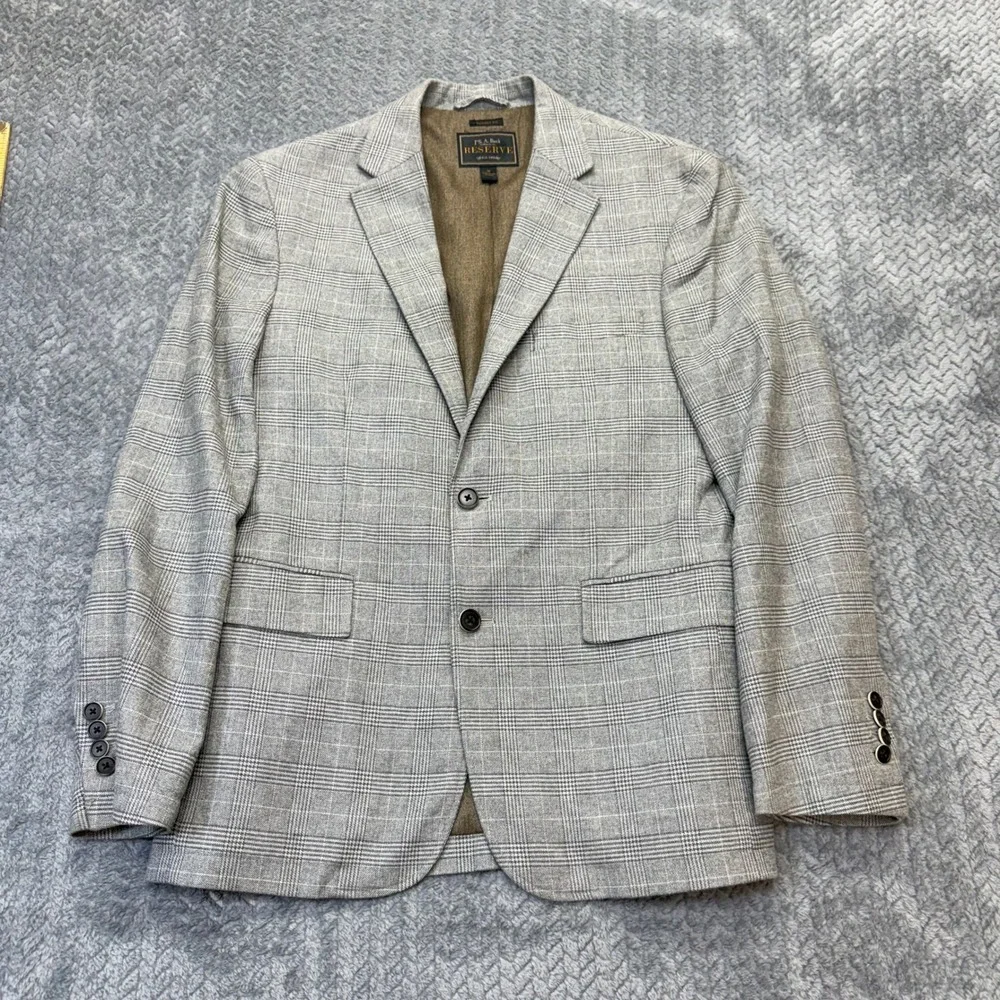 Jos. A. Bank Reserve Blazer Mens M Tailored Grey Glen Plaid Sport Coat Business